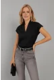 Kadın Siyah V Yaka Bluz EY2742