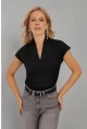 Kadın Siyah V Yaka Bluz EY2742