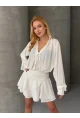 Kadın Tensel Kumaş Volanlı Mini Elbise Beyaz