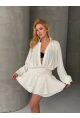 Kadın Tensel Kumaş Volanlı Mini Elbise Beyaz