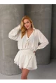 Kadın Tensel Kumaş Volanlı Mini Elbise Beyaz