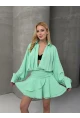 Kadın Tensel Kumaş Volanlı Mini Elbise Yeşil