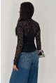 Kadın Transparan Çiçek Desenli Dantel Bluz