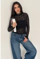 Kadın Transparan Çiçek Desenli Dantel Bluz