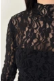 Kadın Transparan Çiçek Desenli Dantel Bluz