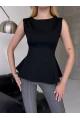 Kadın Volanlı Vücüda Oturan Sıfır Kol Bluz Siyah