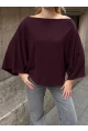 Kadın Yarasa Kol Panço Bluz Bordo
