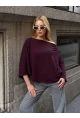 Kadın Yarasa Kol Panço Bluz Bordo