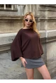 Kadın Yarasa Kol Panço Bluz Kahve