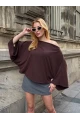Kadın Yarasa Kol Panço Bluz Kahve