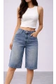 Kadın Yüksek Bel Salaş Jean Bermuda Lacivert