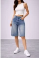 Kadın Yüksek Bel Salaş Jean Bermuda Lacivert