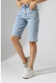 Kadın Yüksek Bel Salaş Jean Bermuda Mavi