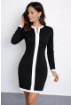 Kontrast Şerit Detaylı Hakim Yaka Siyah Mini Elbise