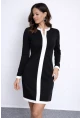 Kontrast Şerit Detaylı Hakim Yaka Siyah Mini Elbise