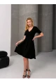 Kruvaze V Yaka Kısa Kollu Kloş Elbise Siyah