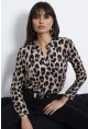 Leopar Desenli V Yaka Uzun Kollu Bluz