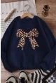 Leopar Fiyonk Baskılı 3Üç İplik Oversize Sweatshirt