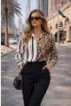 Leopar Taş Bakılı Yarısı Blok Çizgili Gömlek