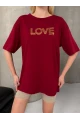 Love Baskılı Oversize Kadın Tişört – Kırmızı