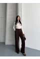 Modal Kumaş Bel Detay Pantolon Kahve