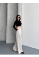 Modal Kumaş Bel Detay Pantalon Krem