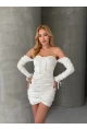 Modal Kumaş Drape Detaylı Mini Elbise Beyaz CL9695
