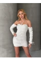 Modal Kumaş Drape Detaylı Mini Elbise Beyaz CL9695