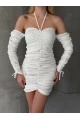 Modal Kumaş Drape Detaylı Mini Elbise Beyaz CL9695