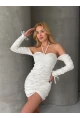 Modal Kumaş Drape Detaylı Mini Elbise Beyaz CL9695