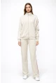 Modal Kumaş Tam Fermuarlı Şeritli Eşofman Takımı Bej