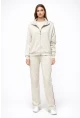 Modal Kumaş Tam Fermuarlı Şeritli Eşofman Takımı Bej