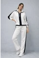 Modal Kumaş Yarım Fermuarlı Şeritli Eşofman Takımı Beyaz