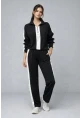 Modal Kumaş Yarım Fermuarlı Şeritli Eşofman Takımı Siyah