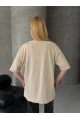 ONE Yazı Baskılı Oversize Kadın Tişört Bej