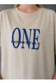ONE Yazı Baskılı Oversize Kadın Tişört Bej