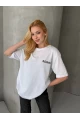 Sorry Yazılı Sırt Baskılı Oversize Kadın Tişört Beyaz