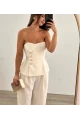 Straplez Bluz ve Pantalon Alt Üst Takım Ekru