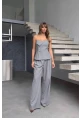 Straplez Bluz ve Pantalon Alt Üst Takım Gri