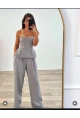 Straplez Bluz ve Pantalon Alt Üst Takım Gri