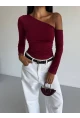 Tek Omuz Kol Detay Sandy Bluz Bordo