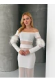Tüy Detaylı Full Likralı Midi Boy Elbise Beyaz