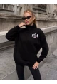 USA College Siyah Fermuarlı Oversize Sweatshirt