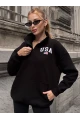 USA College Siyah Fermuarlı Oversize Sweatshirt
