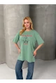 Venice Beach Baskılı Oversize Kadın Tişört – Mint Yeşil