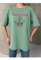 Venice Beach Baskılı Oversize Kadın Tişört – Mint Yeşil