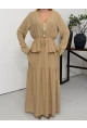 Viskon Kumaş Fermuar Detaylı Alt Üst Takım Bej