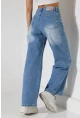 Yüksek Bel Geniş Paça Açık Mavi Jean Pantolon