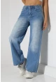 Yüksek Bel Geniş Paça Açık Mavi Jean Pantolon