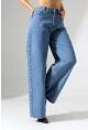 Yüksek Bel Geniş Paça Düz Kesim Mavi Jean Pantolon